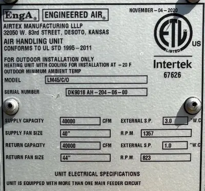NEW 2020 ENGINEERED AIR LM46C/C