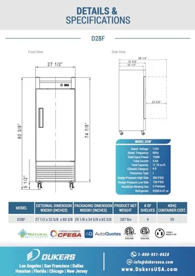 New | in-Stock Dukers New Dukers D28F Stainless Steel Single Solid Door Commercial Reach-in Freezer Freezers Illinois US | Falcon Restaurant Supply #1376363