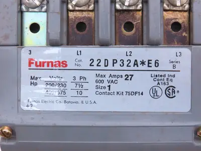 Furnas 22DP32A E6 Reversing Motor Starter 10Hp Size 1 Max 27A 600 VAC Overload