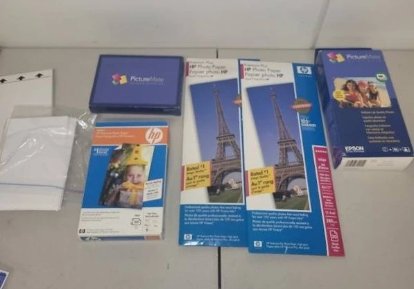 Lot of HP and Epson Photo Paper Packs and PictureMate Accessories