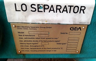 (2) Westfalia OSE 10-91-067/6 lube oil purifiers.