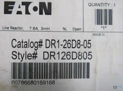 NEW EATON DR1-26D8-05 LINE REACTOR RLW-07P603 DR126D805