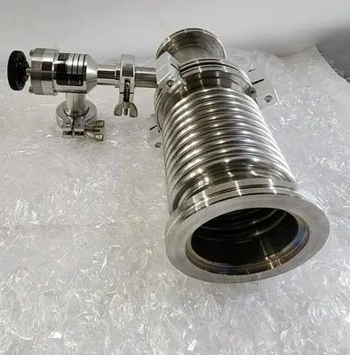 MDC KAV-100 PNEUMATIC ANGLE VALVE with EDWARDS HIGH VACUUM ADAPTER PIPES