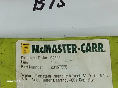 NEW Mcmaster R315T525 WATER RESISTANT PHENOLIC WHEEL WITH ROLLERBEARING
