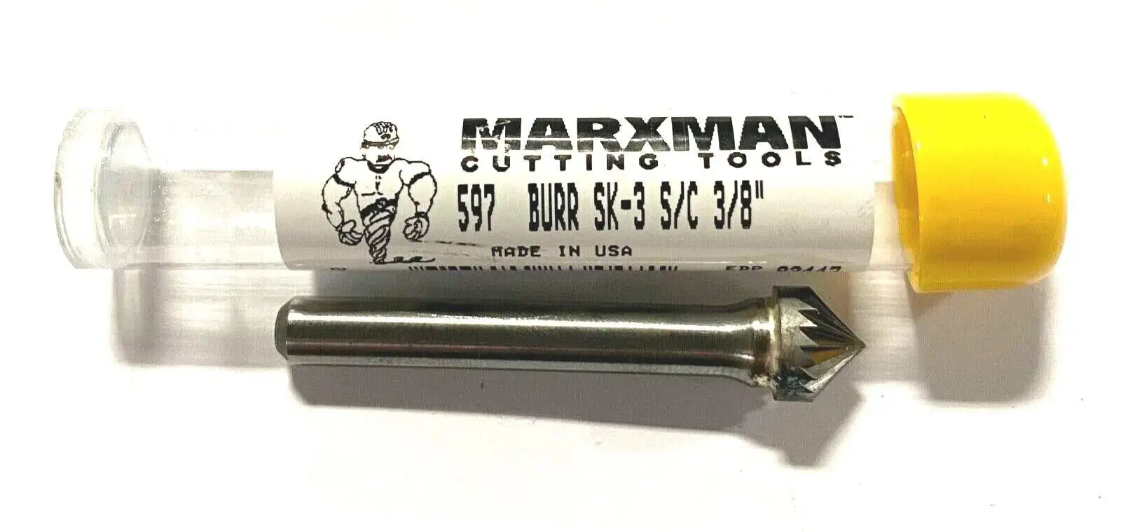 Marxman SK-3 3/8" Carbide Burr Cone Shape 90Â° Single Cut 1/4" Shank USA Made