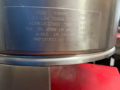 Used Cleveland Used Cleveland KET-12-T 12 Gallon Tilting 2/3 Steam Jacketed Electric Tabletop Kettle - 240V 3Ph Cooking Kettles Illinois US | Falcon Restaurant Supply #1375893