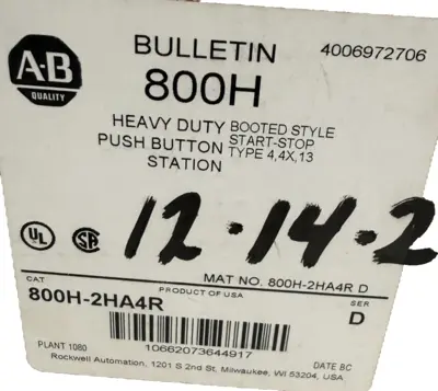 ALLEN BRADLEY 800H-2HA4R ENCLOSURE SERIES D 800H2HA4R NEW, SURPLUS