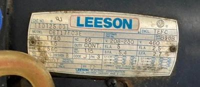 Leybold D30AC Trivac 1.5 Hp Vacuum Pump Leeson Motor