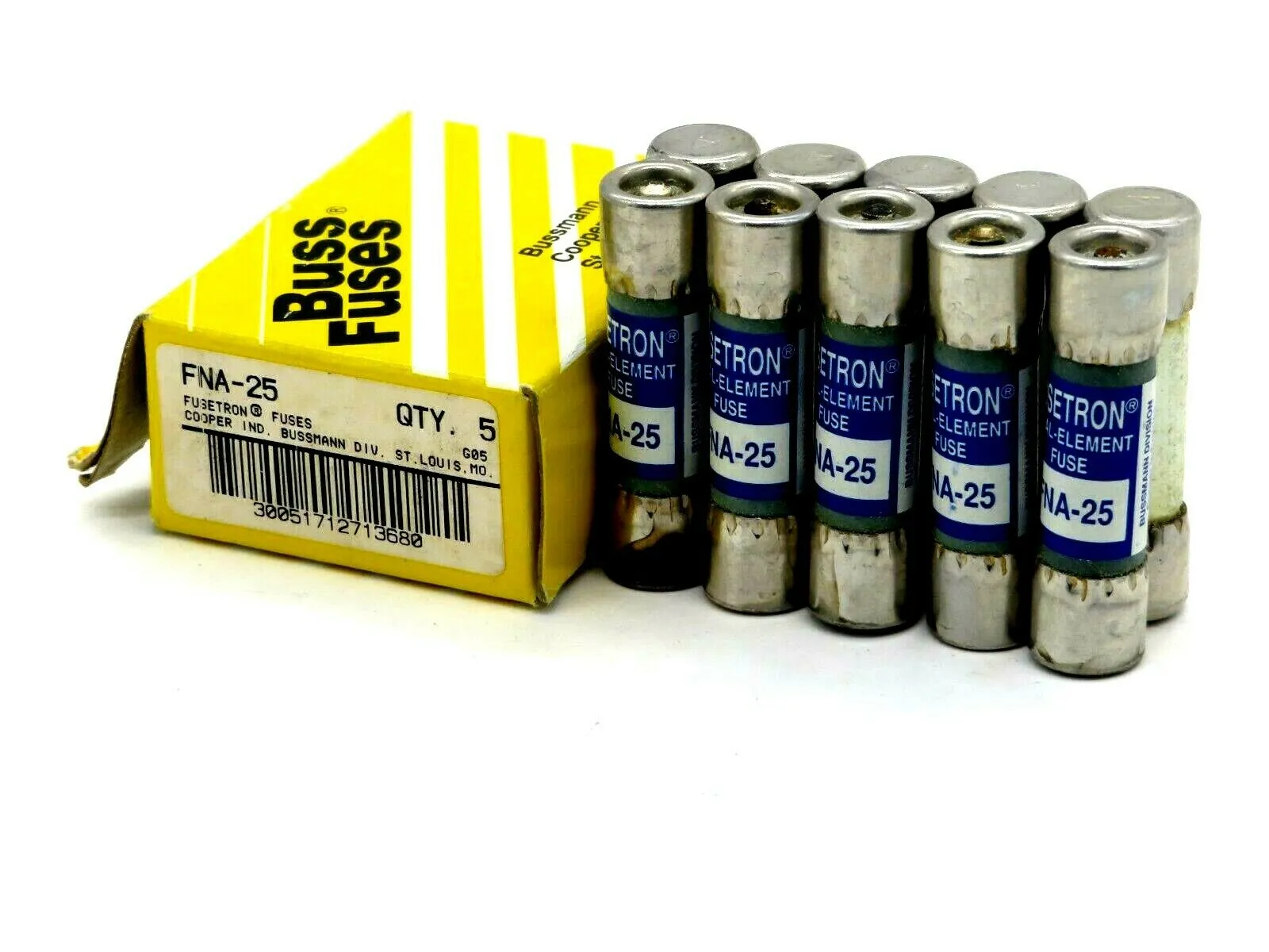 NEW LOT OF 5 BUSSMANN FNA-25 FUSES FNA25
