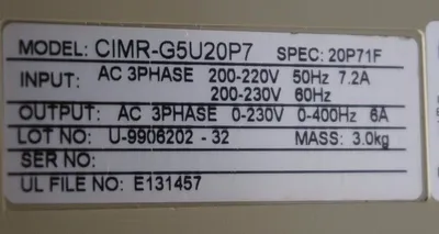 NEW P & H CIMR-G5U20P7 SMARTORQUE AC DRIVE CIMRG5U20P7