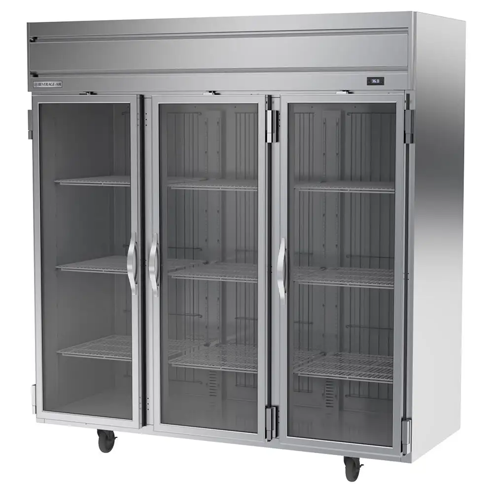 Beverage-Air HRP3HC-1G 78" Three Section Reach In Refrigerator, (3) Left/right Hinge Glass Doors, 115v