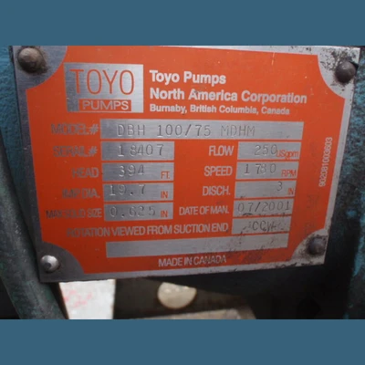Toyo 4 in. x 3 in. Heavy Duty Horizontal High Chrome Slurry Pumps