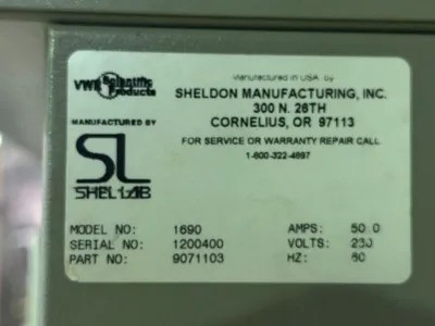 Sheldon Mfg Incubator