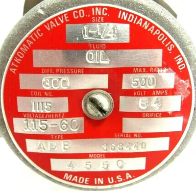 NEW ATKOMATIC VALVE 4550 SOLENOID VALVE 1-1/4" TYPE ABP