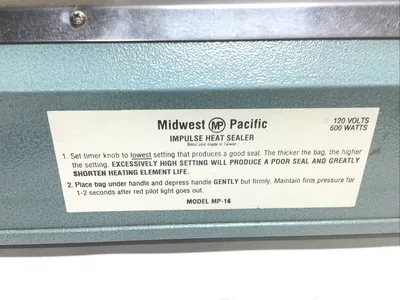Midwest Pacific MP-16 Electric Impulse Heating Sealer 120 Volts 600 Watts