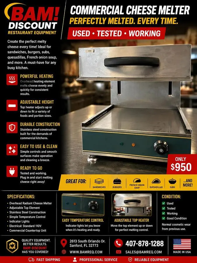 Commercial Countertop Cheese Melter Salamander Broiler Adjustable Heat 120V