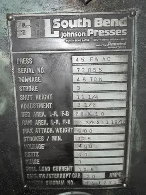 45 Ton South Bend Single Crank Flywheel OBI Press