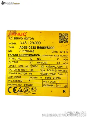 Used FANUC A06B-0238-B605#S000 Servo Motors Kentucky US | Industrial Parts R Us Inc. #1377634