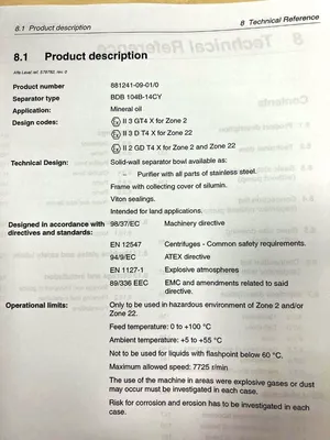 NEW: Alfa-Laval BDB 104B-14CY oil purifier, SS.