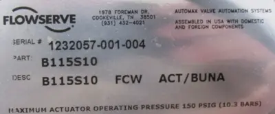 NEW FLOWSERVE 1-T4E-11E11D933NW ACTUATOR VALVE 1" B115S10 APEX 8000