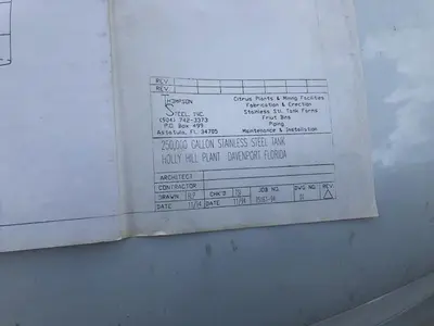 250,000 Gallon Food Grade Stainless Steel Storage Tank (1994)