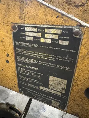5 TON WRIGHT MODEL WHEL-3 TOP RUNNING CRANE HOIST (CURTIS): STOCK #18819