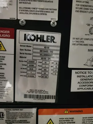 New Surplus 150KW Kohler KG150 Natural Gas Generator 600V INSTOCK 2024 Enclosed