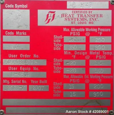 Used HEAT TRANSFER SYSTEMS AEM 71-216 Heat Exchangers Illinois US | Aaron Equipment #85136