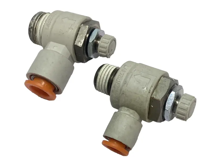 Used SMC Speed Control Elbow Valve 3/8" NPT x 3/8" Tube LOT OF 2 Pump & Valve Parts Michigan US | Maverick Industrial Sales #1391277