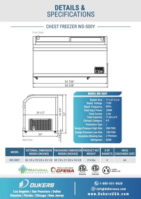 New | in-Stock Dukers New Dukers WD-500Y Commercial Chest Freezer in White 56" Display Freezers Illinois US | Falcon Restaurant Supply #1376285