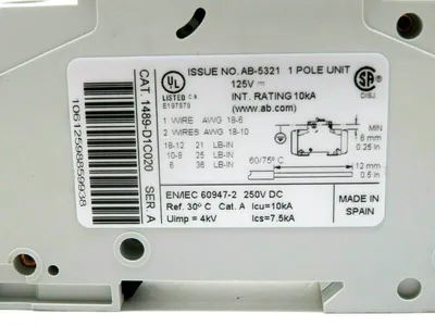 NEW ALLEN BRADLEY 1489-D1C020 CIRCUIT BREAKER SERIES A 1489D1C020