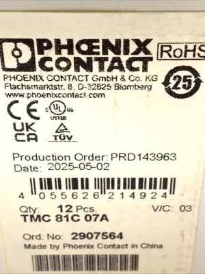USED PHOENIX CONTACT MINIATURE CIRCUIT BREAKER 7A C-CURVE 2907564 BOX OF 12