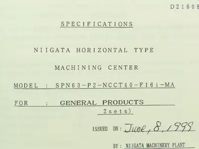 Niigata SPN63 CNC Machine Test Record Spec Sheet Manual  (1999)
