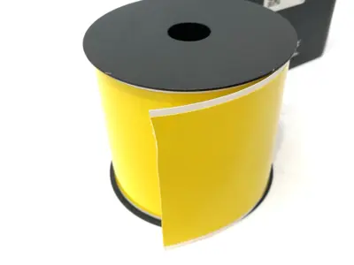 USED LABELTAC PRO MODEL HIGH PERF. VINYL LABEL, YELLOW, 4" OPEN, SOME USED