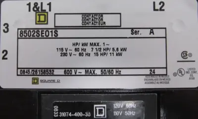 NEW SQUARE D 8502SEO1V02S CONTACTOR SIZE 3 8502SEO1S 110/120 VAC COIL SER.A