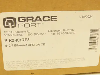Grace Port P-R2-K3RF3 P-R2-K3RF3 GFCI N12/4 Ethernet Interface 3A CB 120VAC