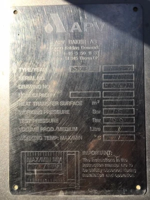 35 sq.m Plate Pasteuriser Heat Exchanger APV SR30