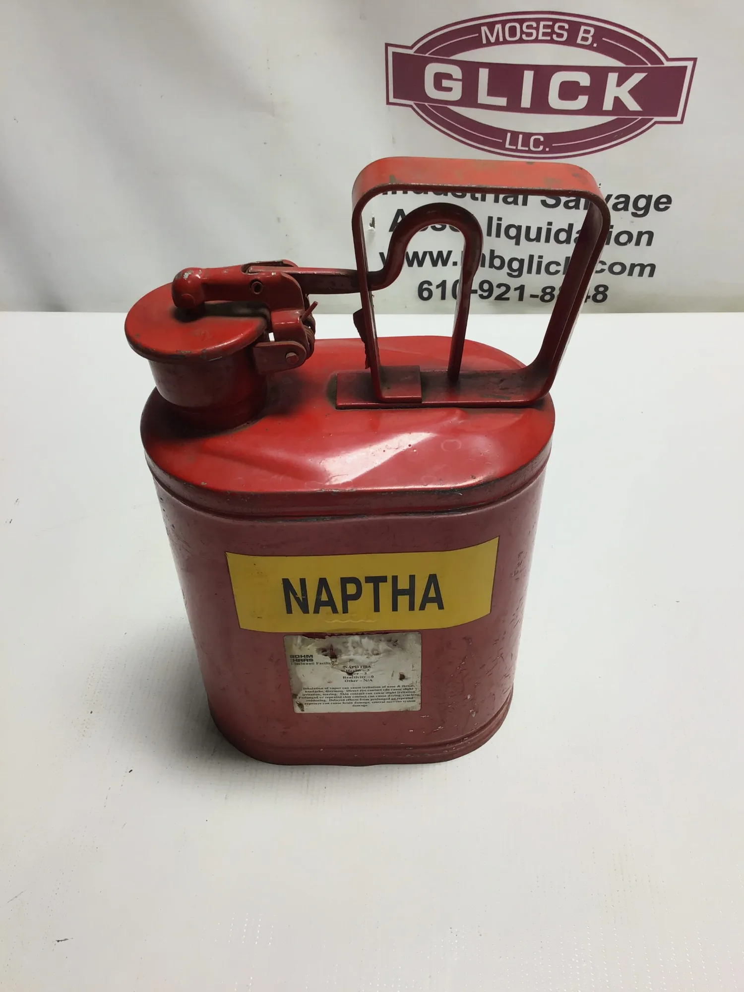 Naptha Vintage Red Metal Safety Can For Flammables Flame Arrester Trigger-Handle
