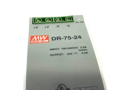 DR-75-24 | Meanwell  Power Supply DIN Rail Mount 100-240VAC 2.0A Input 24V Output - Used