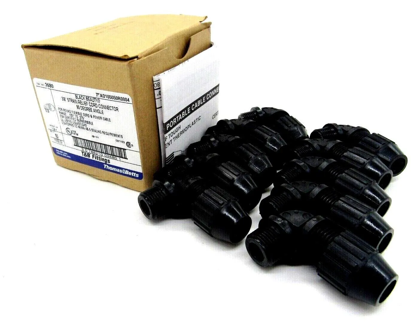 NEW 10 COUNT THOMAS & BETTS 2680 3/8"STRAIN RELIEF CORD CONNECTOR