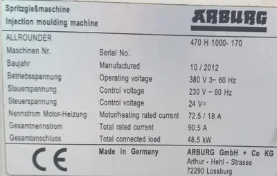 USED 2012 ARBURG 470H-1000-170
