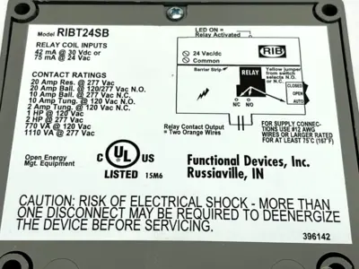 RIBT24B | Functional Devices  Power Relay SPDT 20A 24V NEMA 1 - New – Open box
