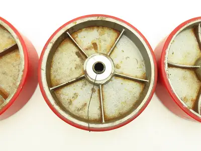 10" x 2.5" Red Poly Metal Wheel 3/4" Bore Lot of 3