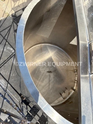 1,000 GALLON STAINLESS STEEL BRIDGE AND COVER TOP, SLOPE BOTTOM, JACKETED PROCESSOR