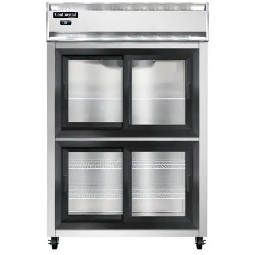 Continental 2RNSGDHD 52" Two Section Reach In Refrigerator, (4) Sliding Glass Doors, Top Compressor, 115v