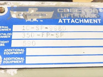 Cascade 35D-FP-SP Fork Positioner Forklift Attachment 3500lbs 48" Forks 69" OD