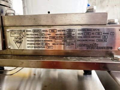 (2) Carr ViaFuge 9004 PLT Pilot clarifier centrifuges, 316L SS.