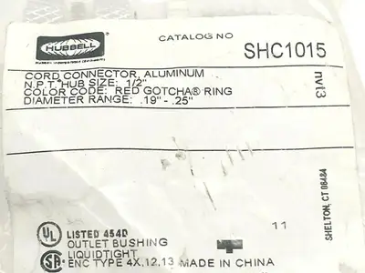 SHC1015 | Hubbell  Kellems Straight Male Aluminum Connector 1/2" Hub LOT OF 2 - New