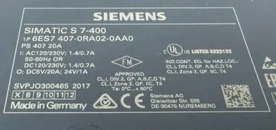 NEW SIEMENS 6ES7407-0RA02-0AA0 POWER SUPPLY PS 407 20A 6ES7 407-0RA02-0AA0