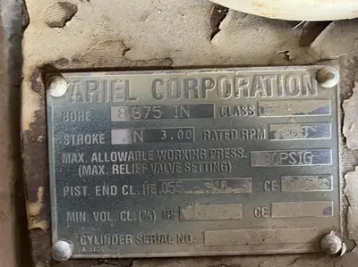 CAT  Gas Compressor Package Model G3408TA S/N 6NB01289 Ariel Model JGA-4-3 Stage S/N F-14205 Size 8 7/8 x 8 7/8 x 6.5 x 4.125 x 3” Stroke